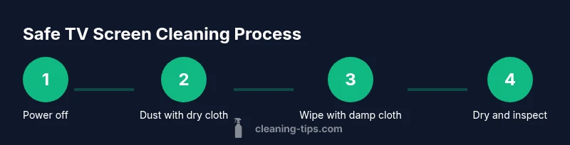 Infographic showing a step-by-step safe TV screen cleaning process
