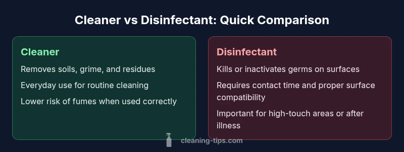 Comparison chart showing cleaner vs disinfectant on common surfaces