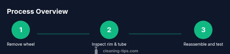 Infographic showing three steps to fix a flat off a rim