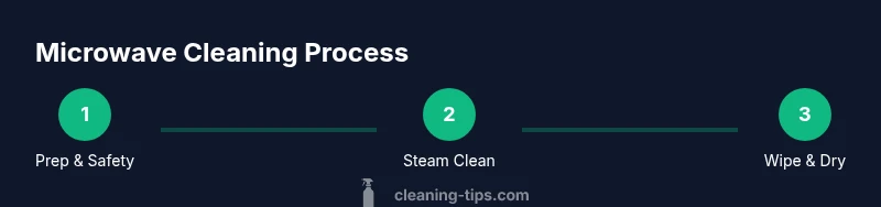 Process infographic showing a 3-step microwave cleaning method