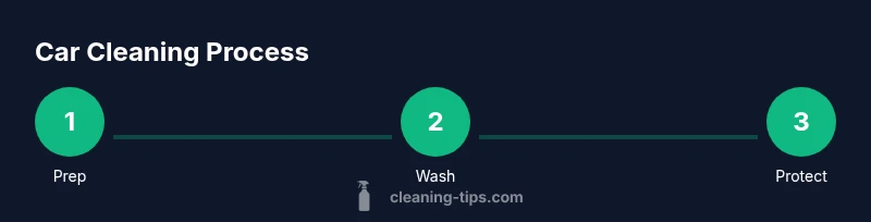 Process infographic showing prep, wash, and protect steps for car cleaning
