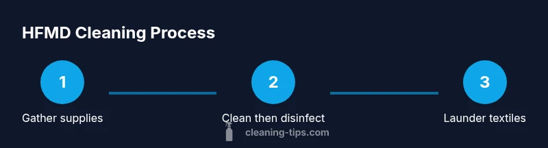 HFMD cleaning process infographic with three steps