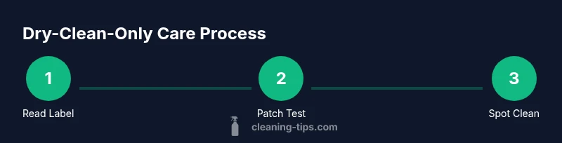 Step-by-step infographic showing patch test, spot cleaning, and drying for dry-clean-only clothes