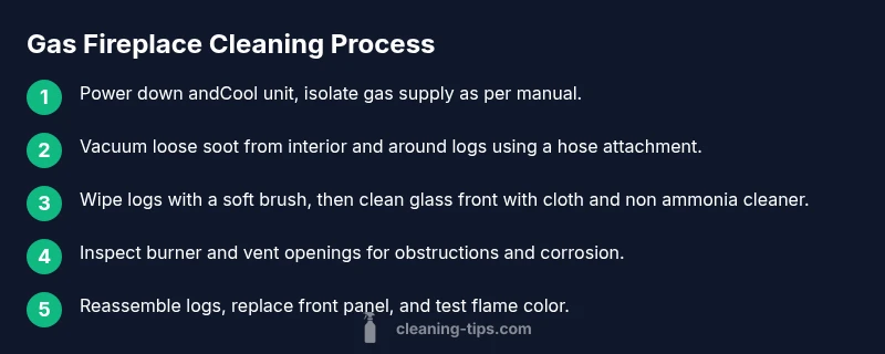 Infographic showing steps for cleaning a gas fireplace