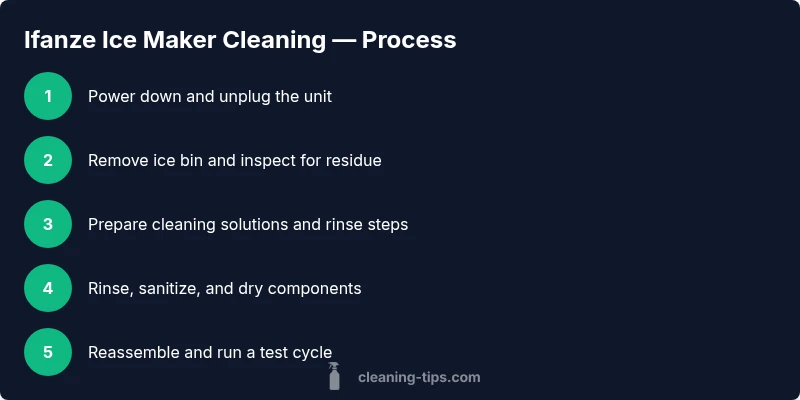 Infographic showing a 5-step process to clean Ifanze ice maker