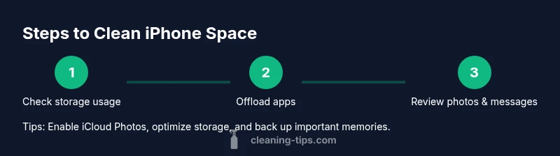 Process graphic showing steps to clean iPhone storage