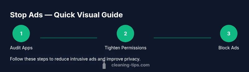Infographic showing a 3-step process to stop mobile ads