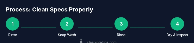 Infographic showing four steps to clean eyeglasses properly