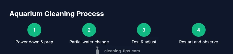 Process diagram for cleaning a fish tank in four steps