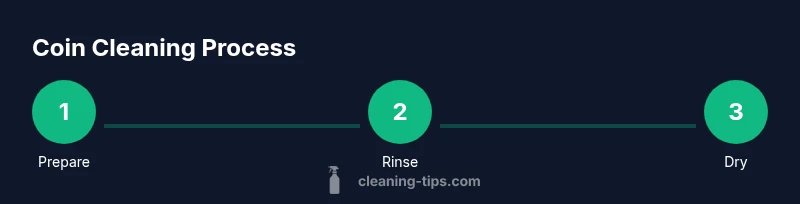 Process infographic showing steps to clean coins safely