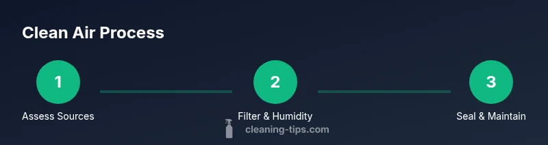 Process diagram showing assess, filter, humidity, seal, maintain steps for clean air
