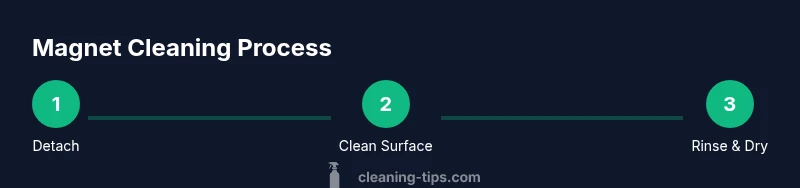 Process infographic showing how to clean a dirty dishwasher magnet