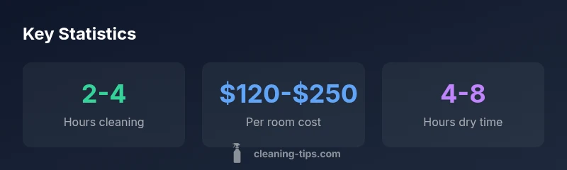 Stat cards showing cleaning duration, cost, and drying time